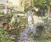 Theodore Robinson Pere Trognon and His Daughter at the Bridge oil on canvas